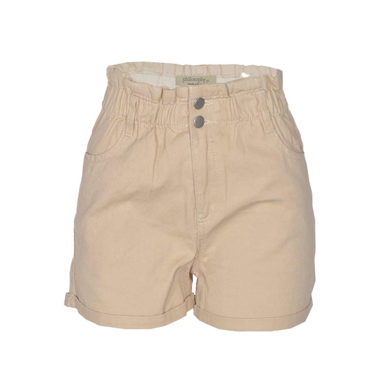 Short recto para mujer con botones y elástico Philosophy talla chica color cafe claro modelo 6616PM