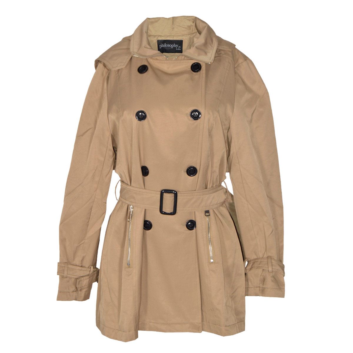 Gabardina Para Mujer, Con Botones Y Cinturón Philosophy Jr Talla Chica Color Cafe Claro Modelo GCV2021