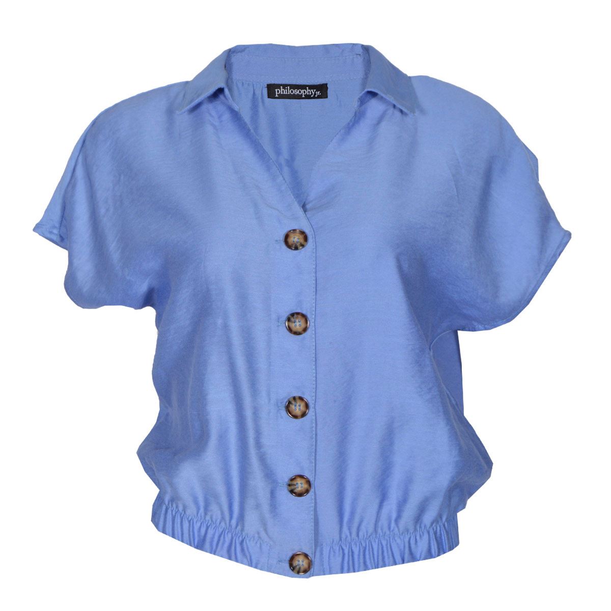 Blusa Para Mujer, Con Elástico Y Botones Philosophy Jr Talla Mediana Color Azul Claro Modelo 11696