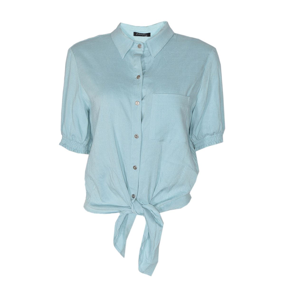 Blusa Para Mujer, Con Cinta De Amarre Y Botones Philosophy Jr Talla Mediana Color Azul Claro Modelo 11730