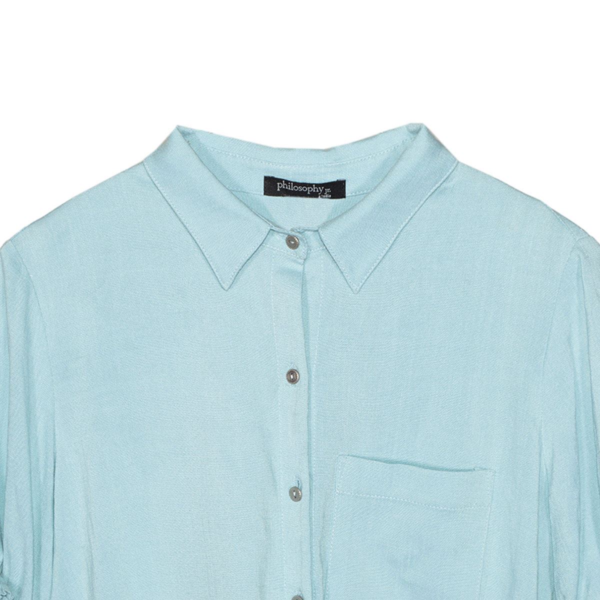 Blusa Para Mujer, Con Cinta De Amarre Y Botones Philosophy Jr Talla Mediana Color Azul Claro Modelo 11730