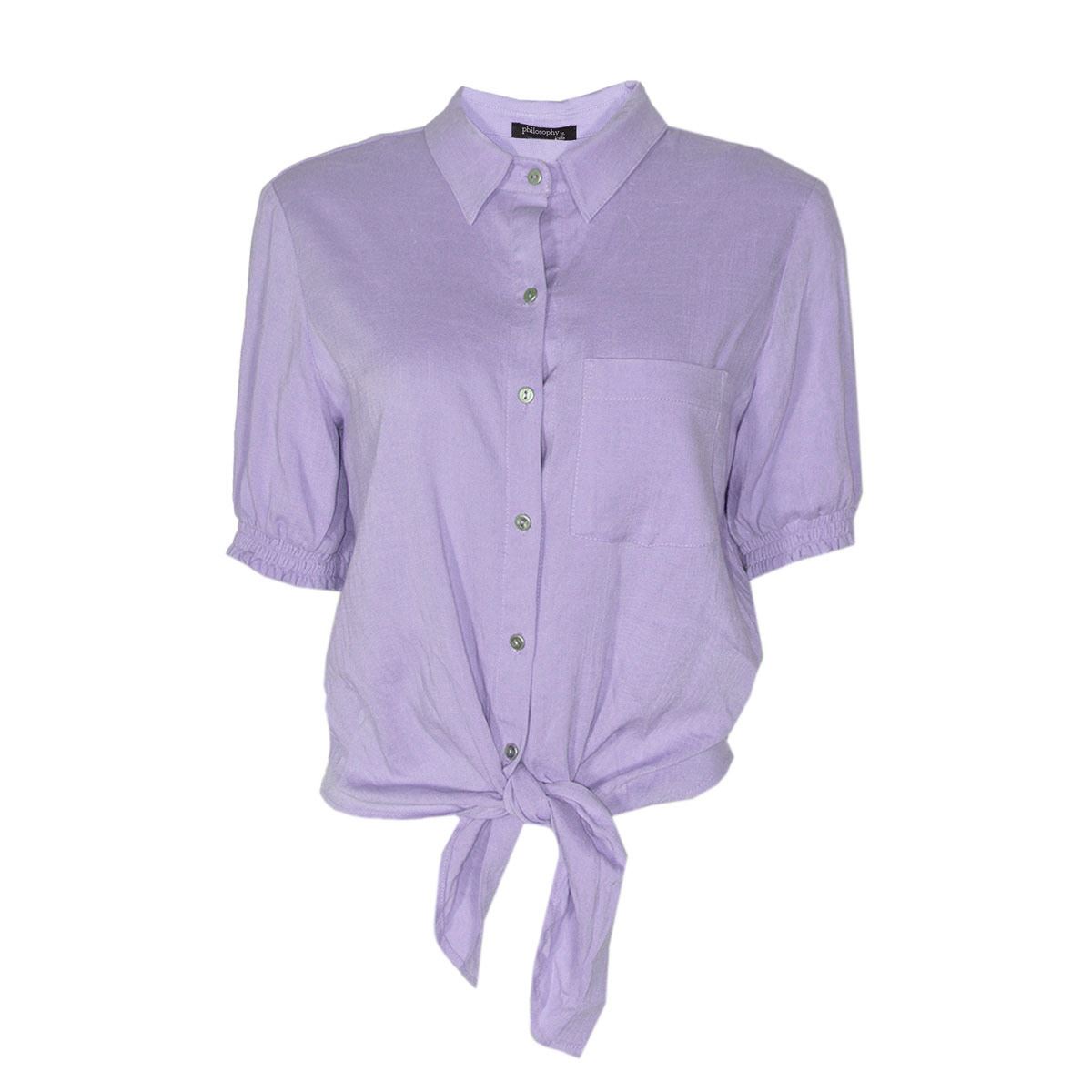 Blusa Para Mujer, Con Cinta De Amarre Y Botones Philosophy Jr Talla Grande Color Morado Claro Modelo 11730