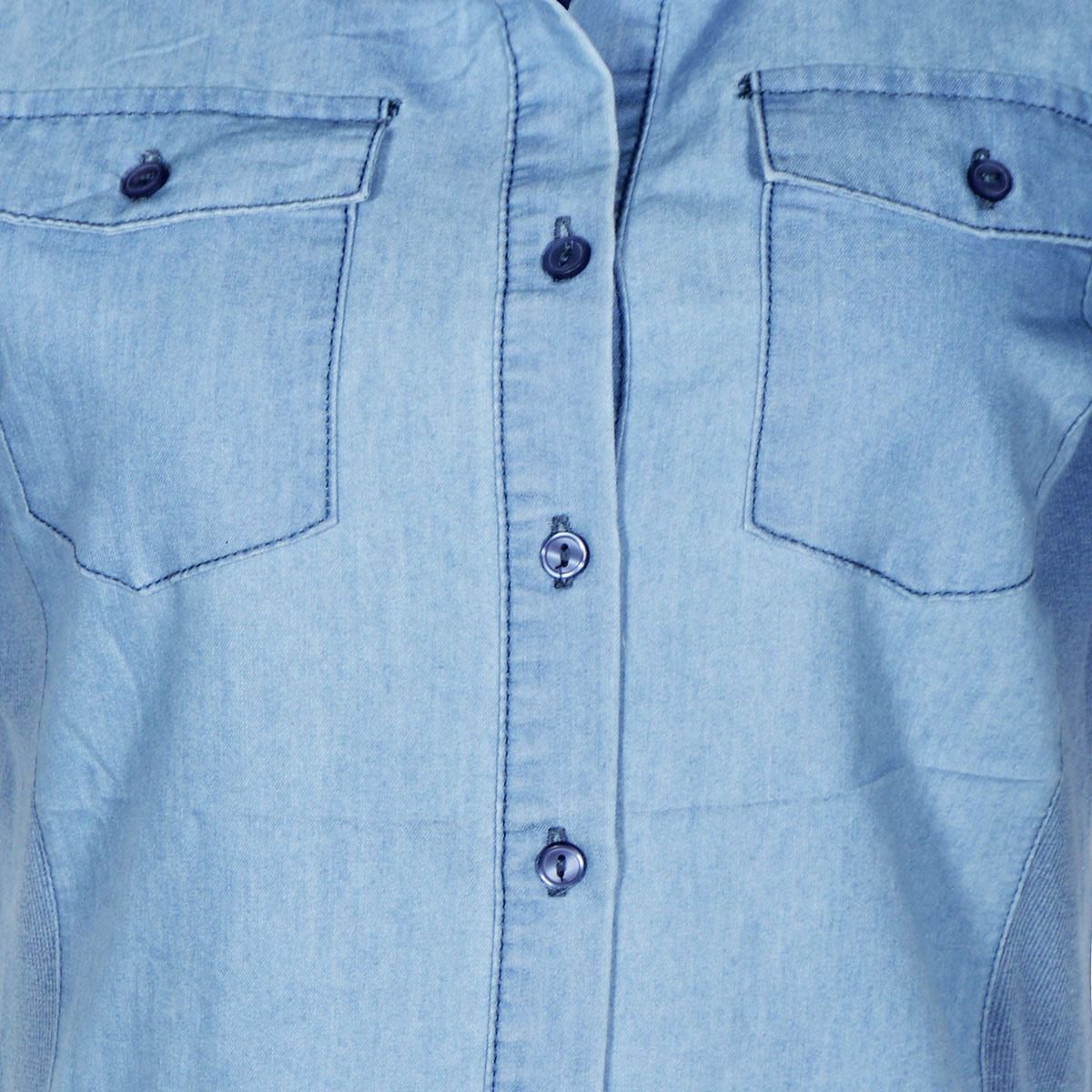 Blusa De Mezclilla Para Mujer, Con Botones Philosophy Jr Talla Chica Color Azul Claro Modelo CTP276M