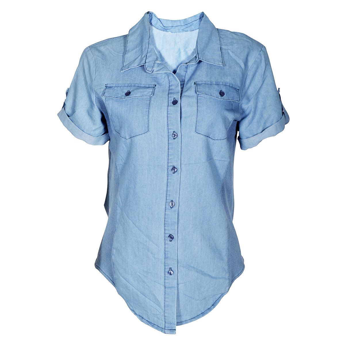 Blusa De Mezclilla Para Mujer, Con Botones Philosophy Jr Talla Grande Color Azul Claro Modelo CTP276M