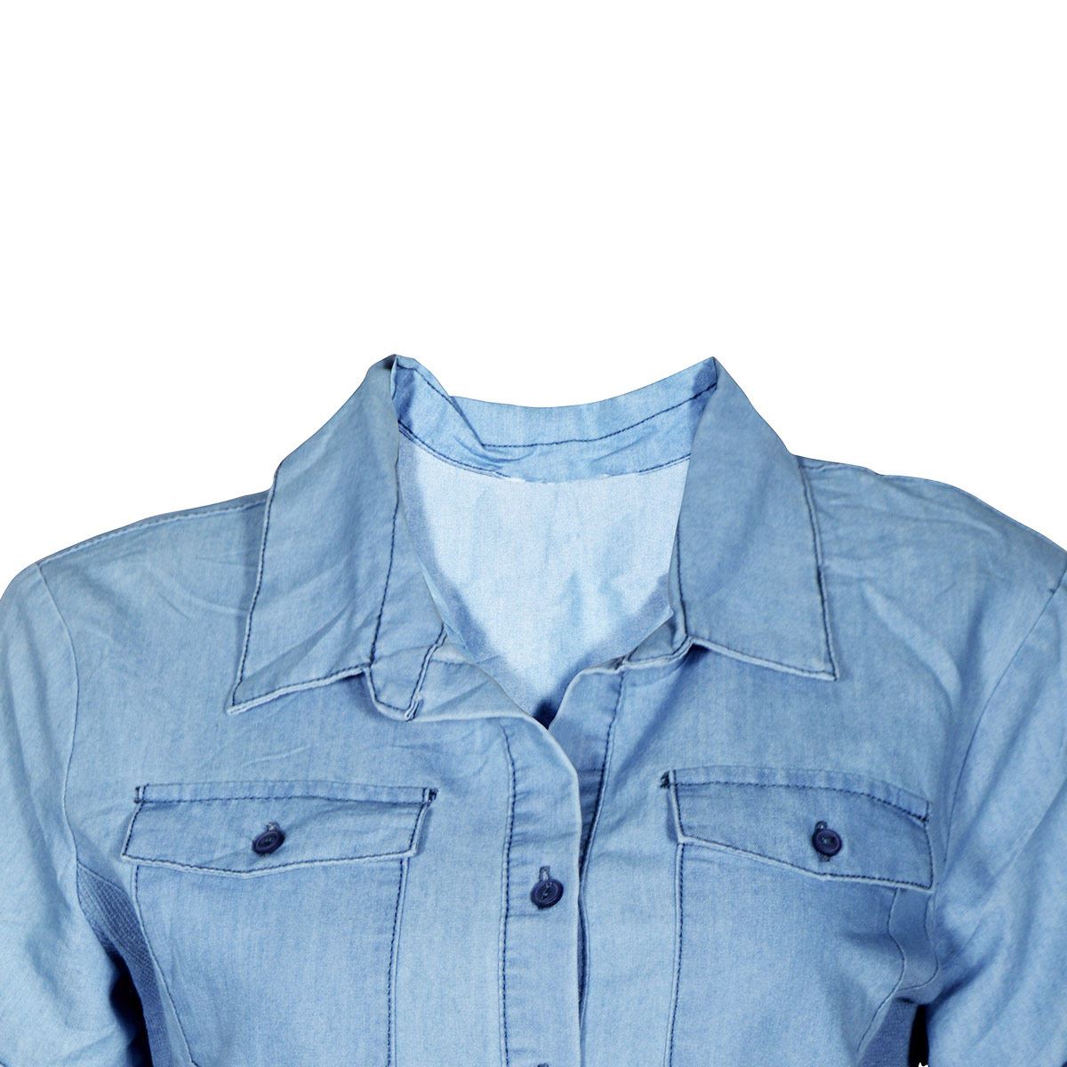 Blusa De Mezclilla Para Mujer, Con Botones Philosophy Jr Talla Grande Color Azul Claro Modelo CTP276M