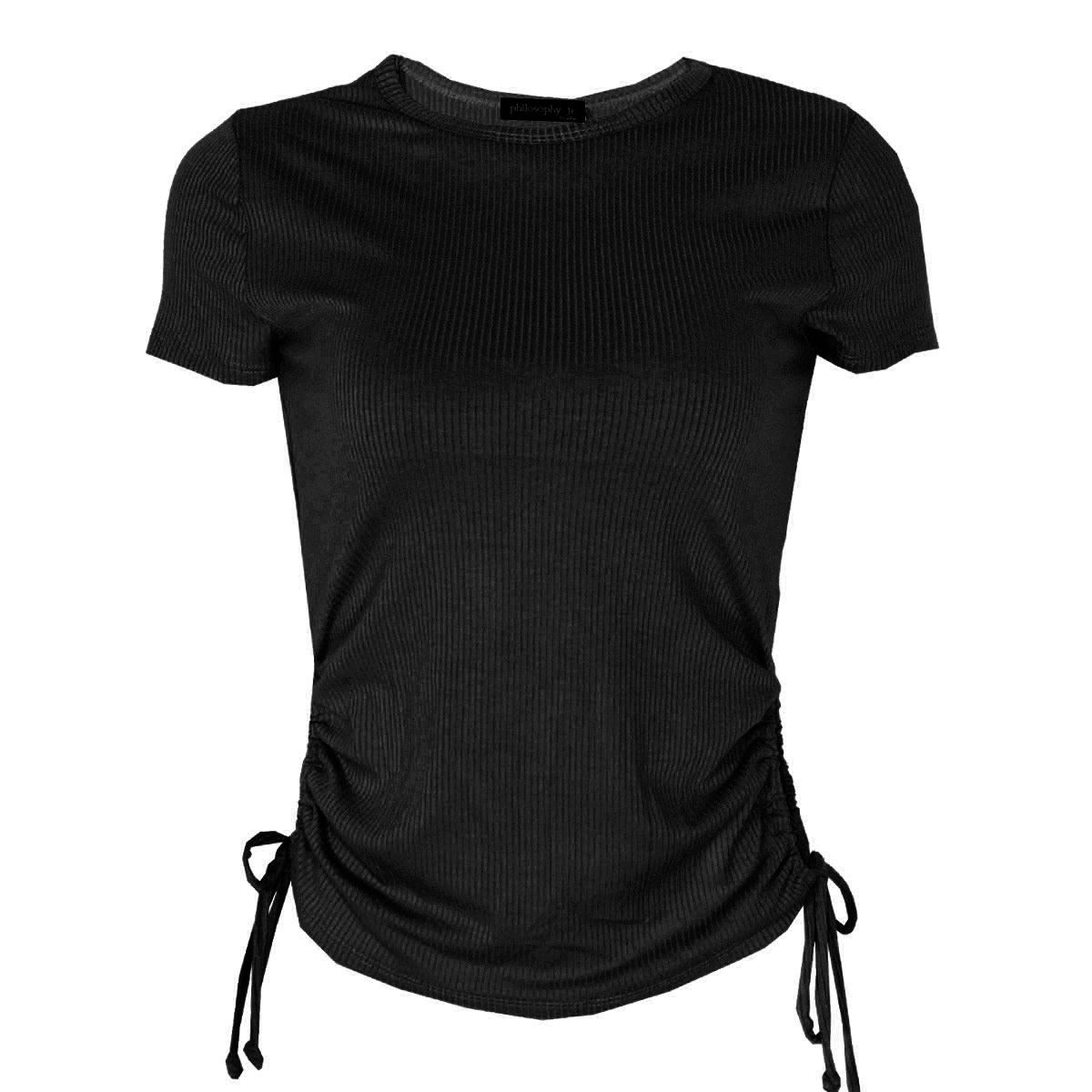 Playera Lisa Para Mujer, Con Jaretas Laterales Philosophy Jr Talla Chica Color Negro Modelo RT42891A