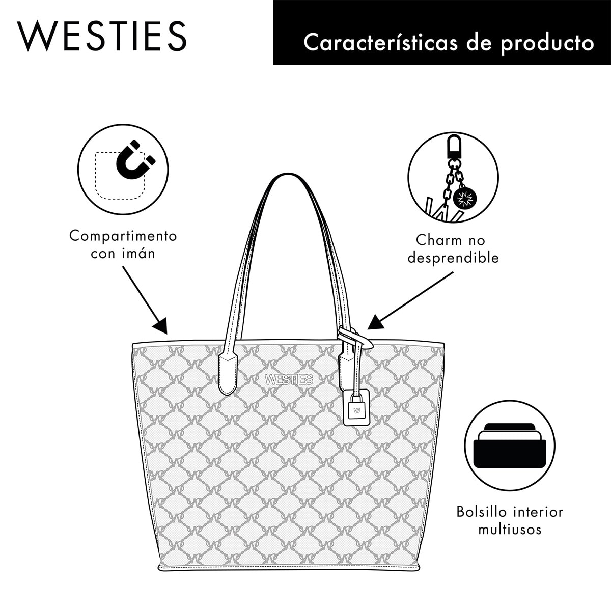 Bolsa Tote Westies Blanco/Negro para Mujer
