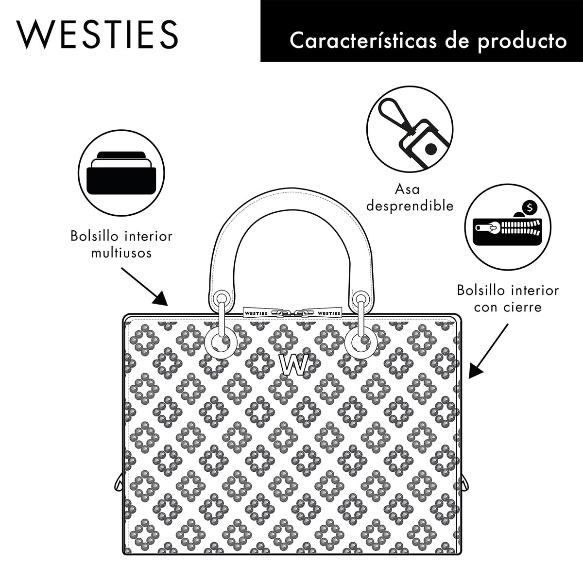 Bolsa Satchel Westies Rosa para Mujer