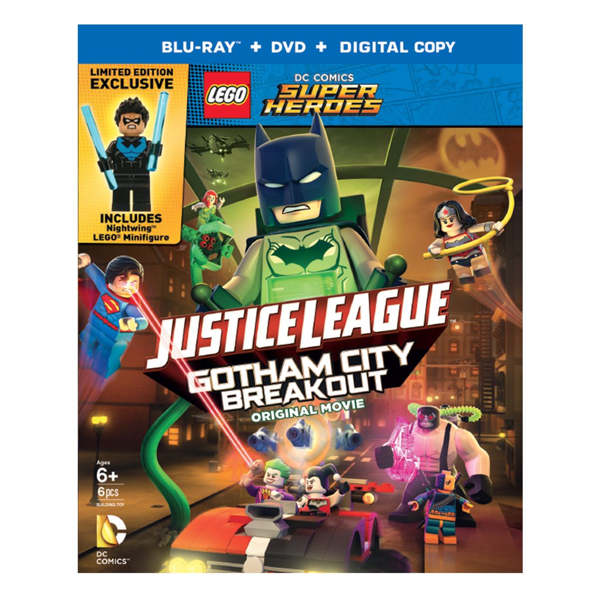 Lego DC Superheores Justice League Gotham City Breakout  DVD + Br + Figurin