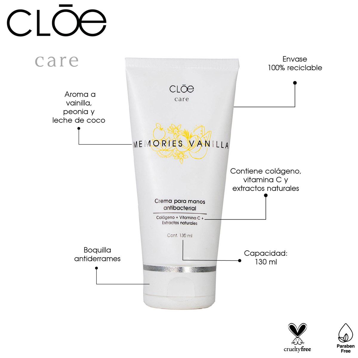 Crema Antibacterial Manos Cloe Aroma Memories Vainilla 130ml