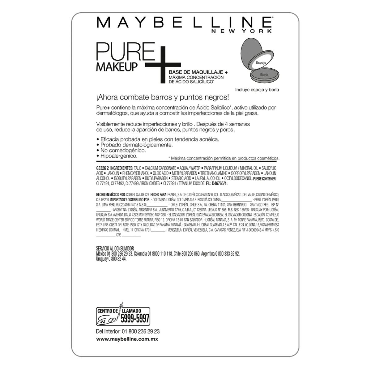 Base de Maquillaje Maybelline New York Pure + Claro Beige Claro 30ml