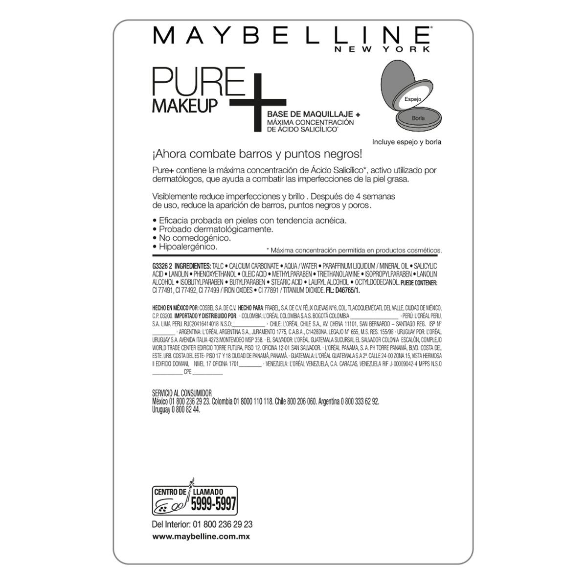 Base de Maquillaje Maybelline New York Pure + Natural 30ml