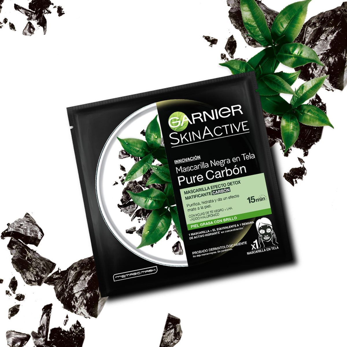 Mascarilla Facial En Tela Con Carbón Hidrabomb Garnier, 1pza