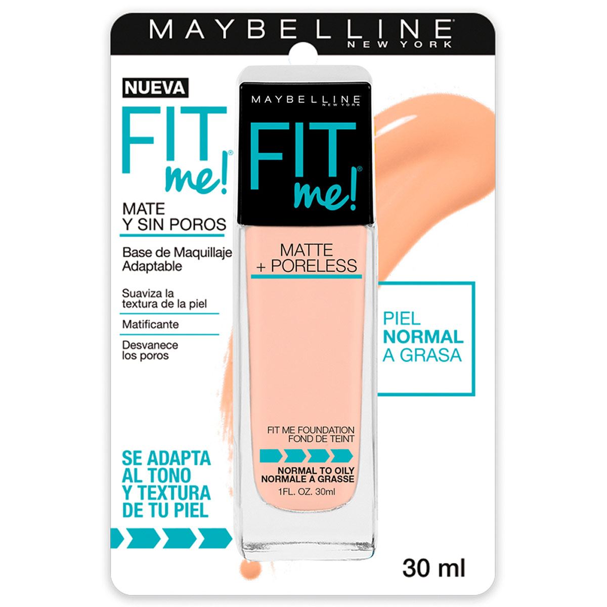 Base de maquillaje líquido Maybelline Fit Me Matte + Poreless acabado  natural