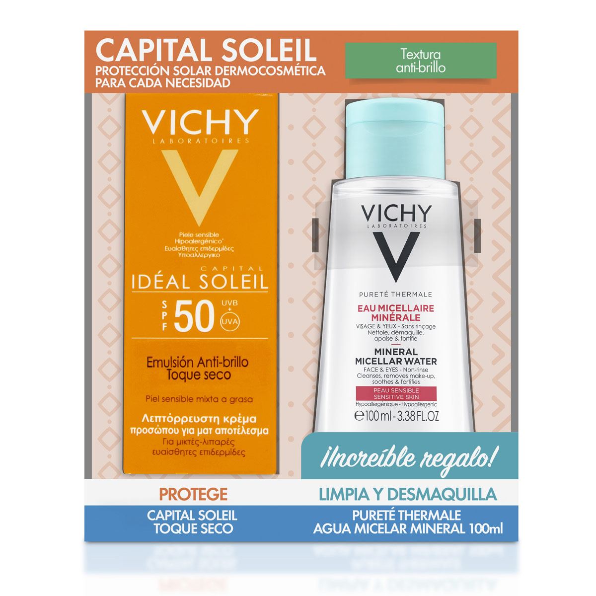Kit Vichy protección solar capital soleil toque seco FPS50
