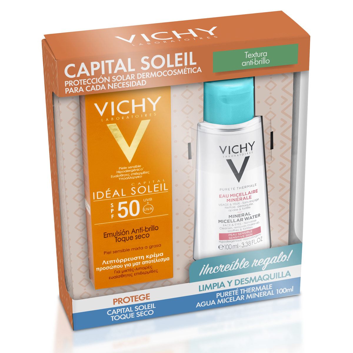 Kit Vichy protección solar capital soleil toque seco FPS50