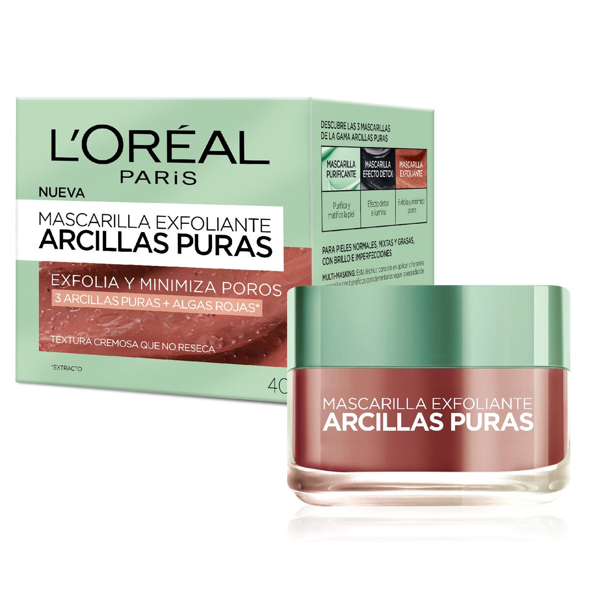 Mascarilla Facial Exfoliante, Arcillas Puras, L'Oréal Paris,