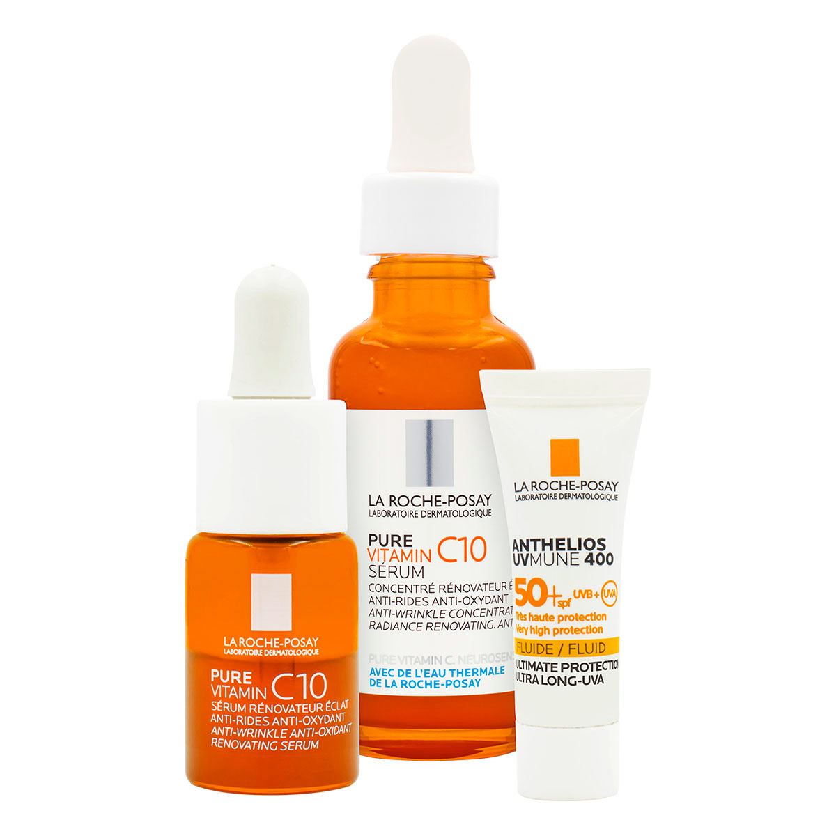 La Roche Posay Kit de serum facial anti-oxidante para pieles sensibles con Vitamina C Pura + desmaquillante + bloqueador solar de regalo