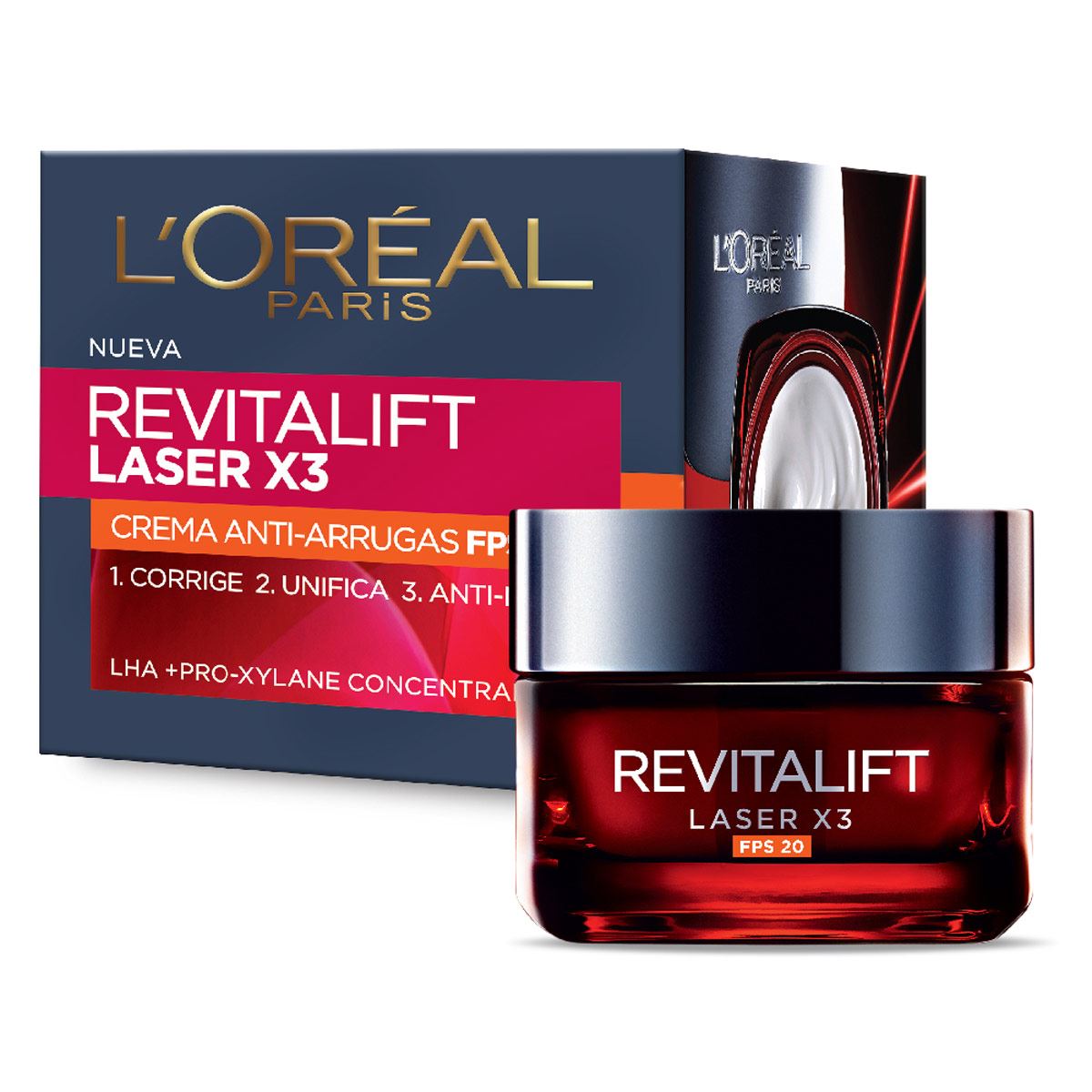 Crema hidratante anti arrugas protección solar FPS 20 Revitalift Laser, L'Oréal Paris