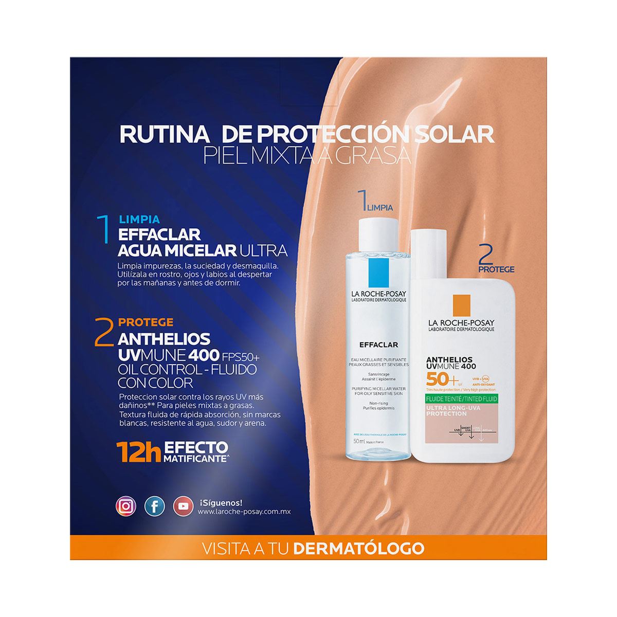Kit La Roche Posay Protector Solar Piel Mixta a Grasa Textura Fluida Color