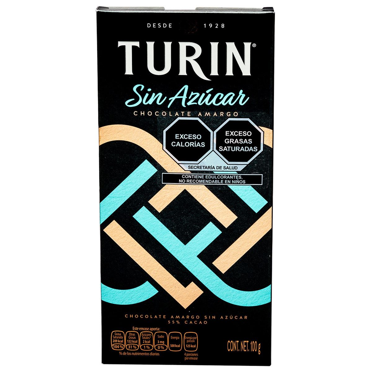 Turin sin azúcar tablilla 100 g 16 pz