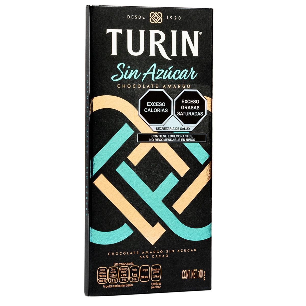 Turin sin azúcar tablilla 100 g 16 pz