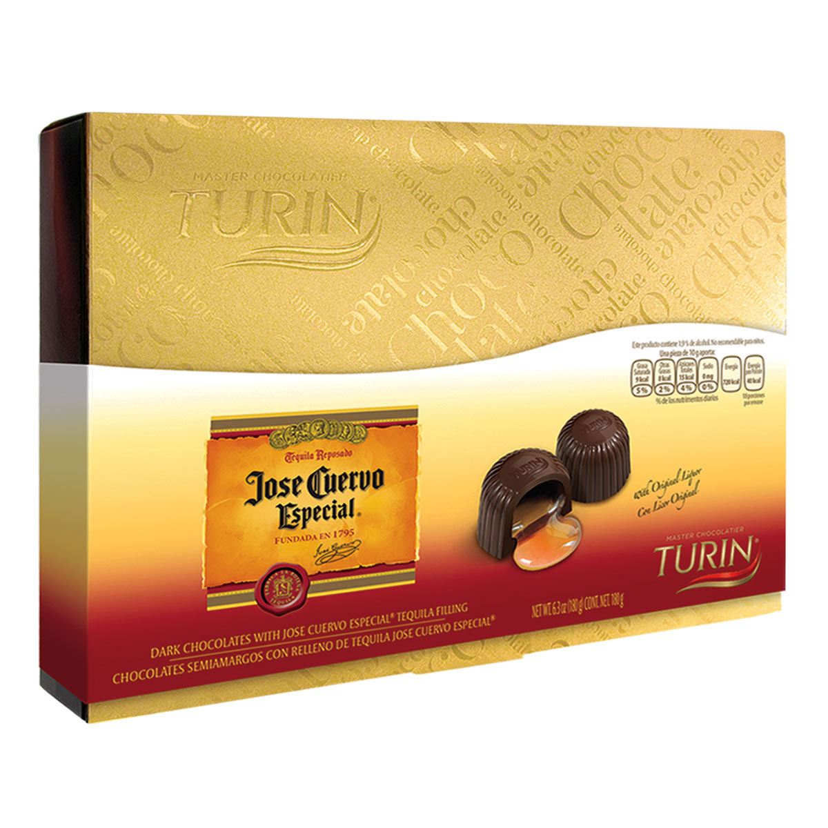 Estuche de Chocolates Semiamargos rellenos de Tequila Jose Cuervo 180g