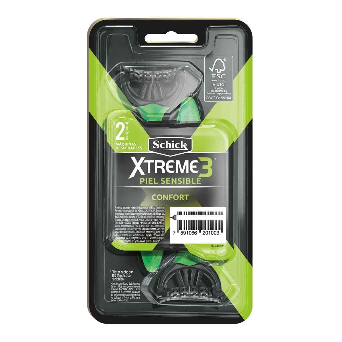 Rastrillos Schick Xtreme 3 Piel Sensible desechable 2 Piezas