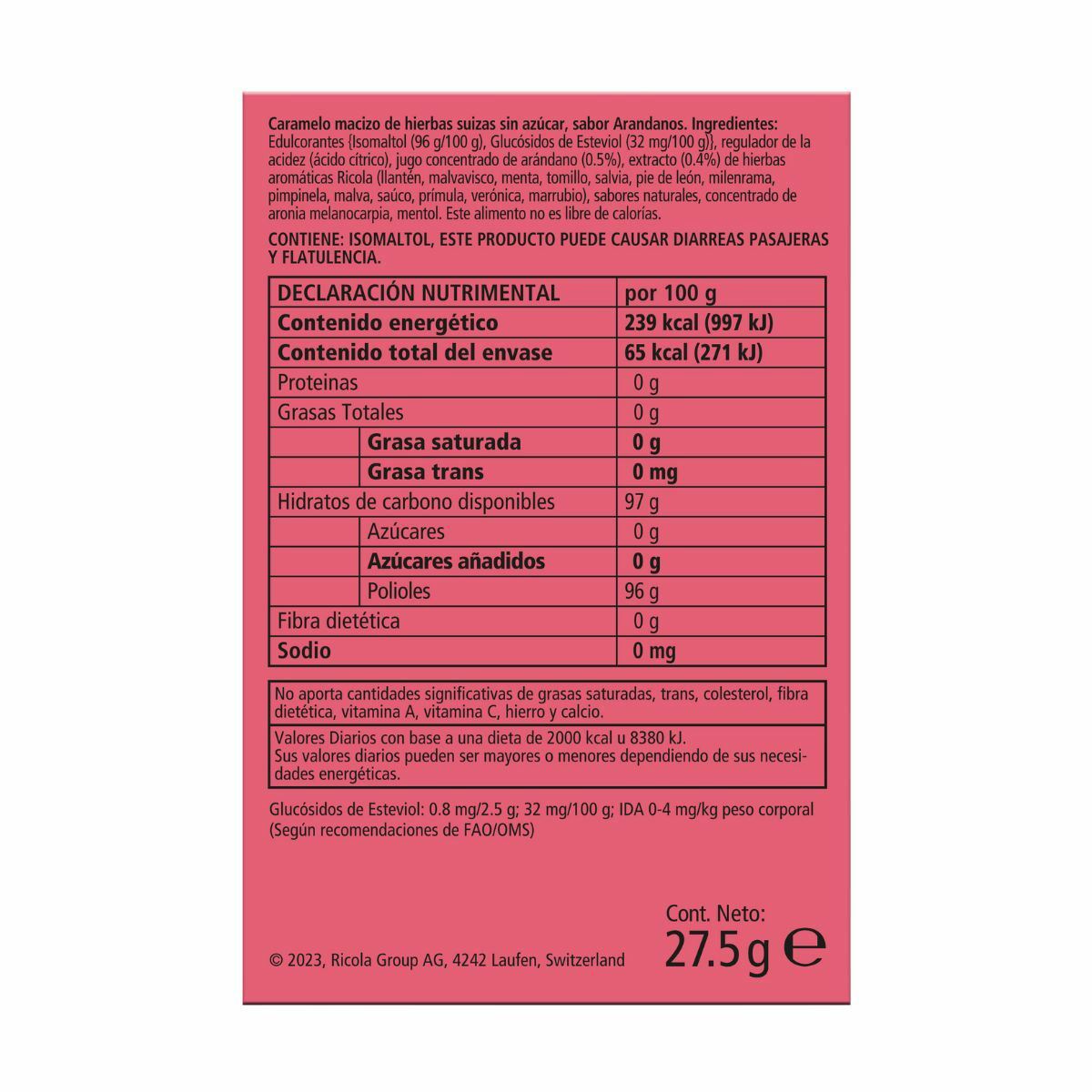 Ricola Arándanos sin Azucar 27.5g