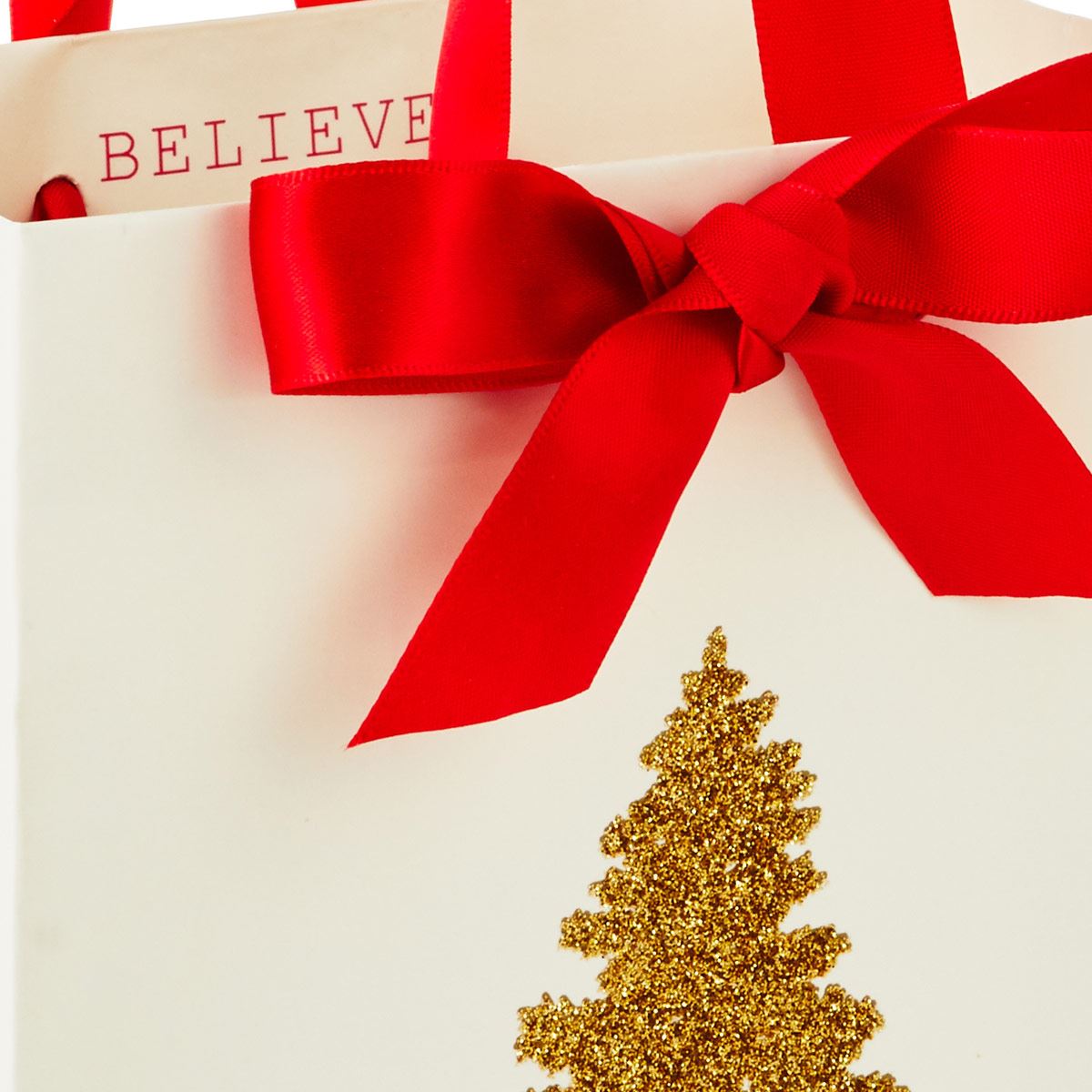 Bolsa de Regalo Navideña Árbol de oro con moño rojo