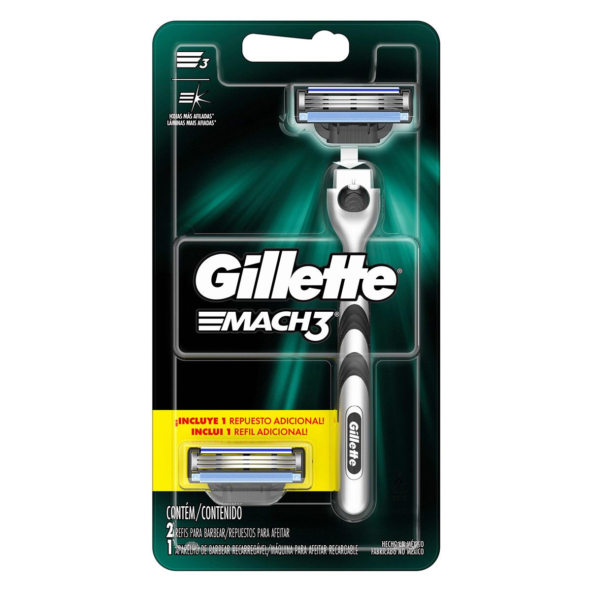 Máquina de afeitar 1 Unidad Gillette Mach3 + 2 Cartuchos para Afeitar 1 Kit