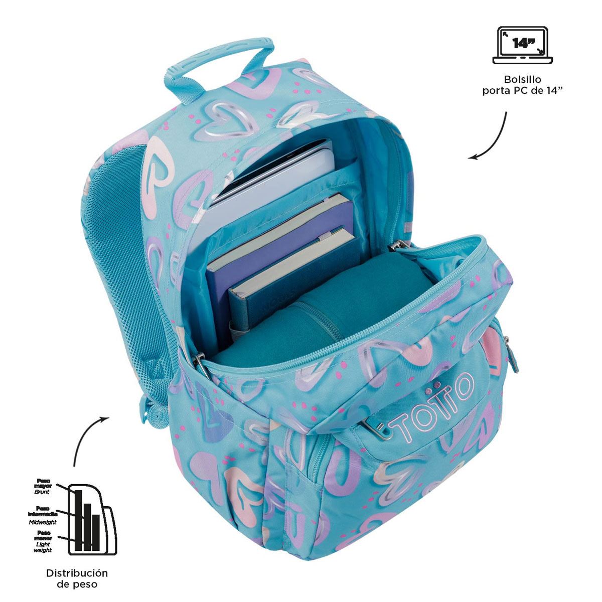 Mochila Azul Corazones Bumbum Ecole Totto