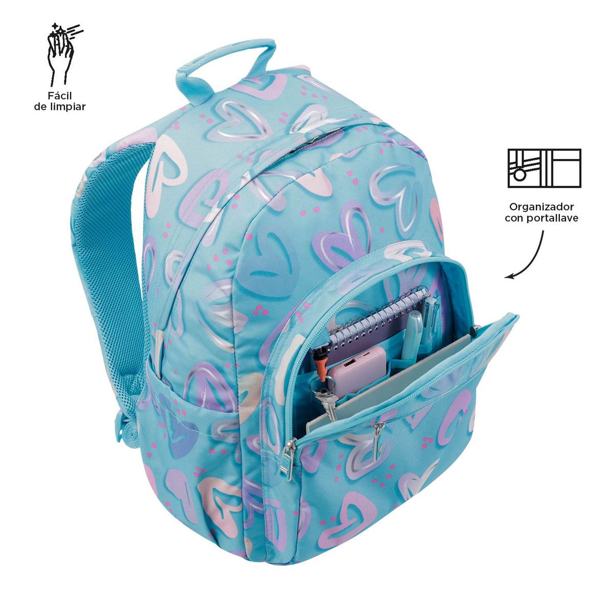 Mochila Azul Corazones Bumbum Ecole Totto