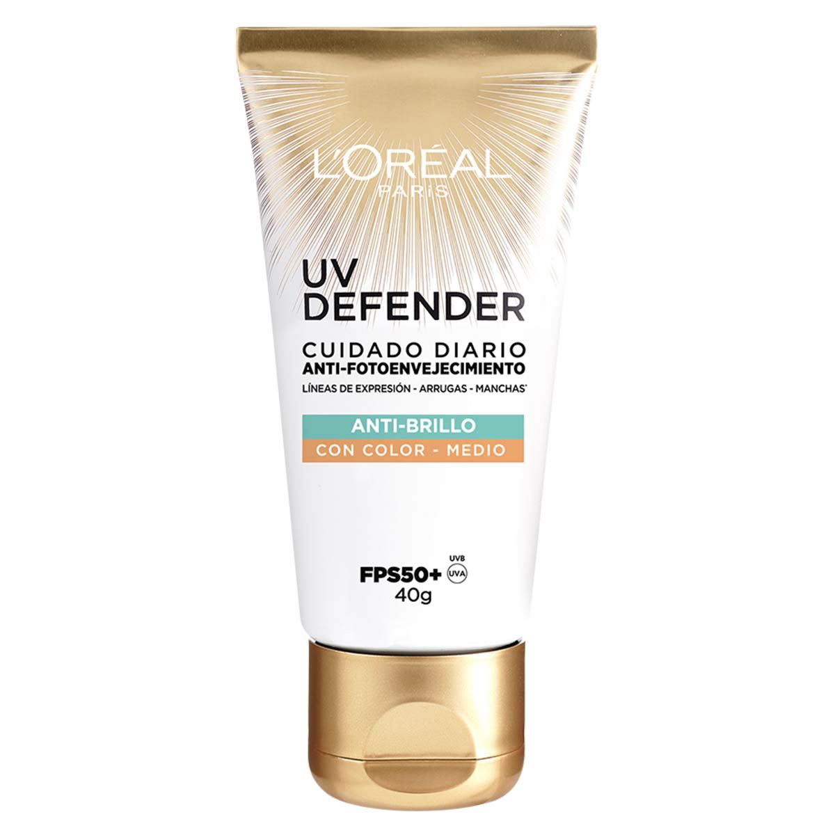 Cuidado diario anti-fotoenvejecimiento FPS50+ L'Oréal Paris  UV Defender anti-brillo tono  medio, 40ml