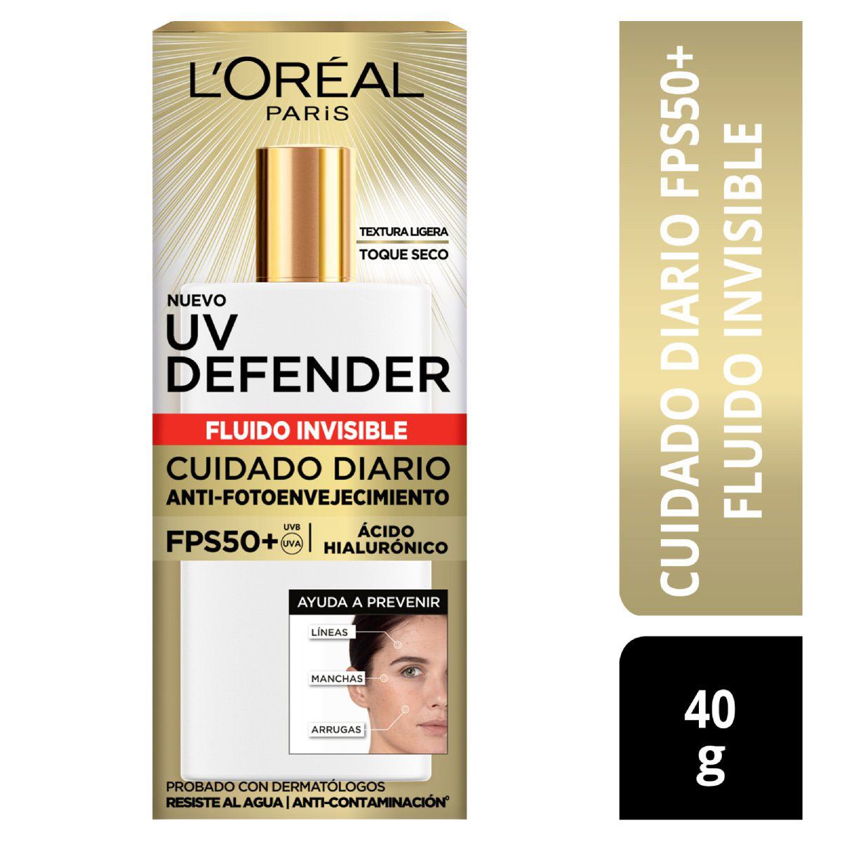 Tratamiento facial L'Oréal Paris UV Defender cuidado diario anti-fotoenvejecimiento fluido invisible 40 g