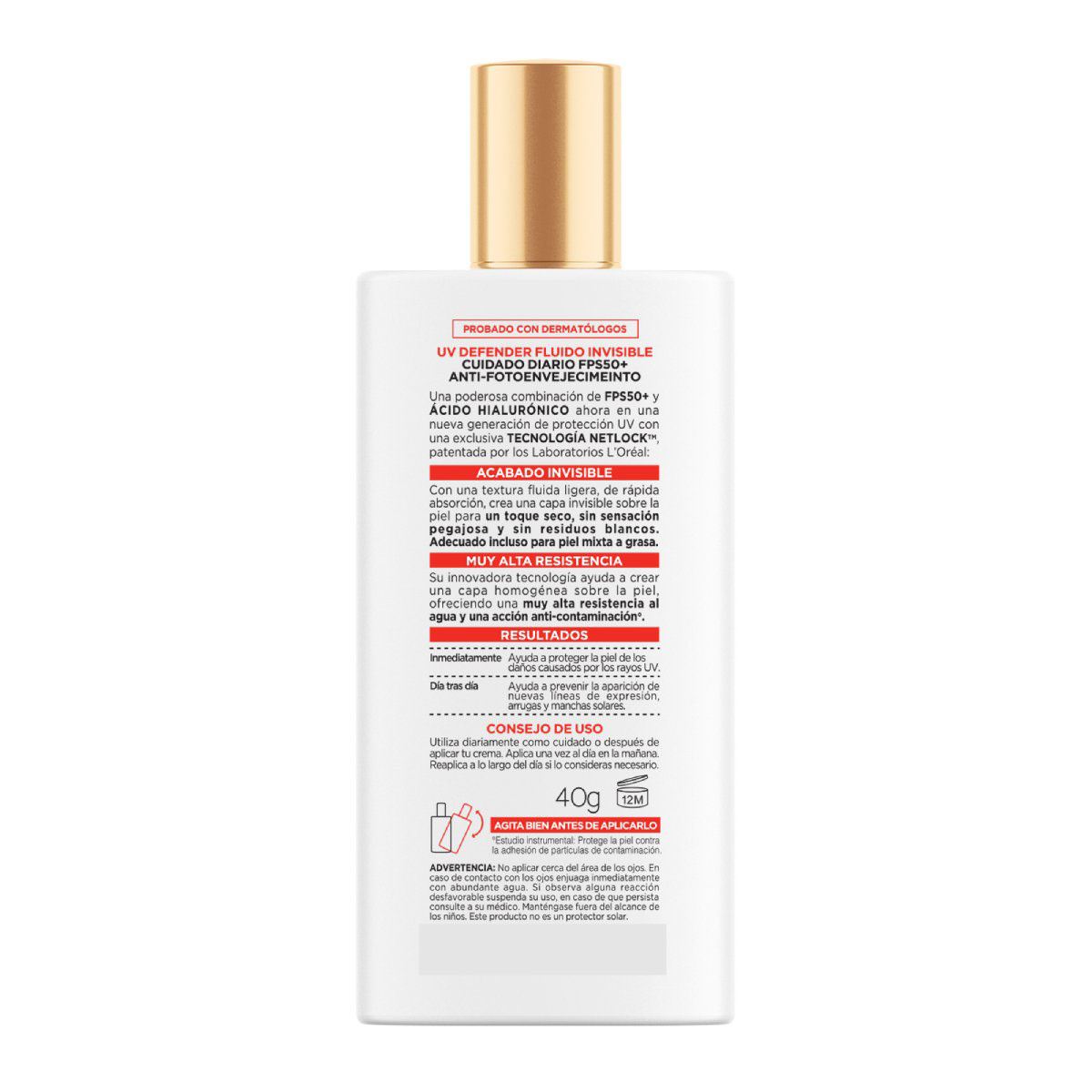 Tratamiento Facial L'Oréal Paris UV Defender Fluido Invisible 40g