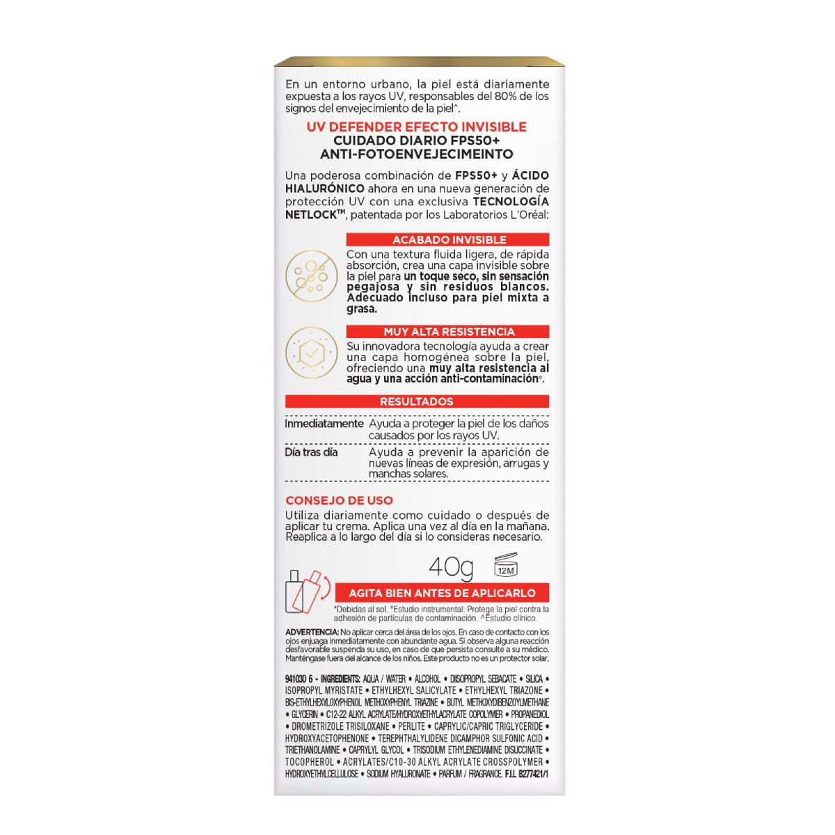 Tratamiento Facial L'Oréal Paris UV Defender Fluido Invisible 40g