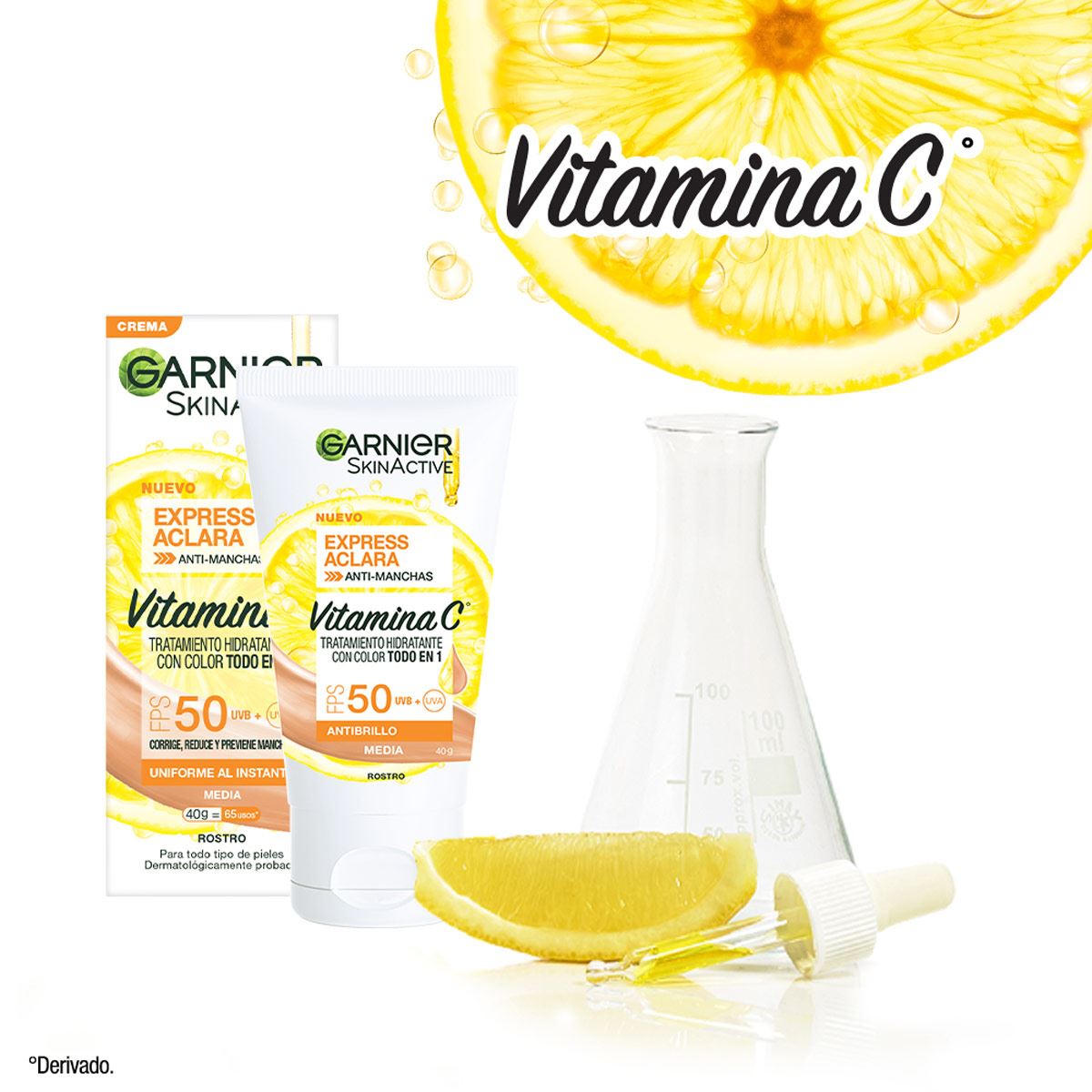 Garnier Skin Active Express Aclara Tratamiento Hidratante con Color Todo En Uno Tono Medio 40ml