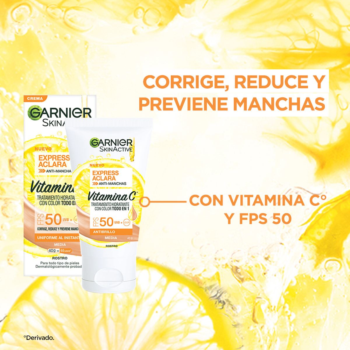 Garnier Skin Active Express Aclara Tratamiento Hidratante con Color Todo En Uno Tono Medio 40ml