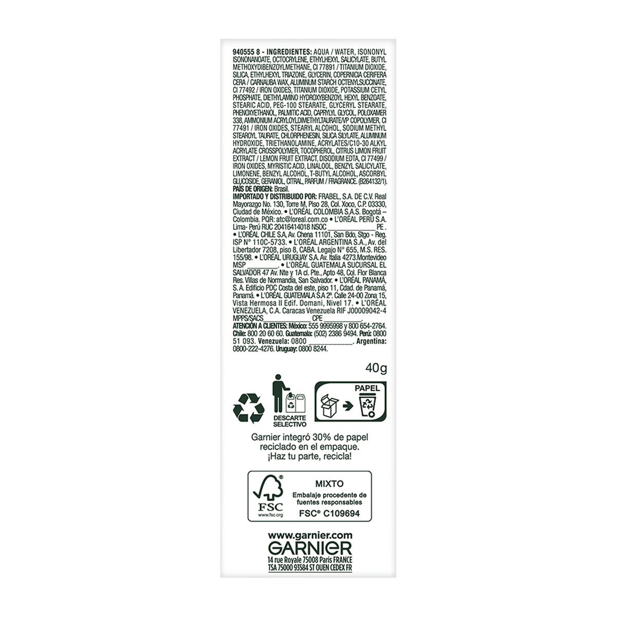 Garnier Skin Active Express Aclara Tratamiento Hidratante con Color Todo En Uno Tono Claro 40ml