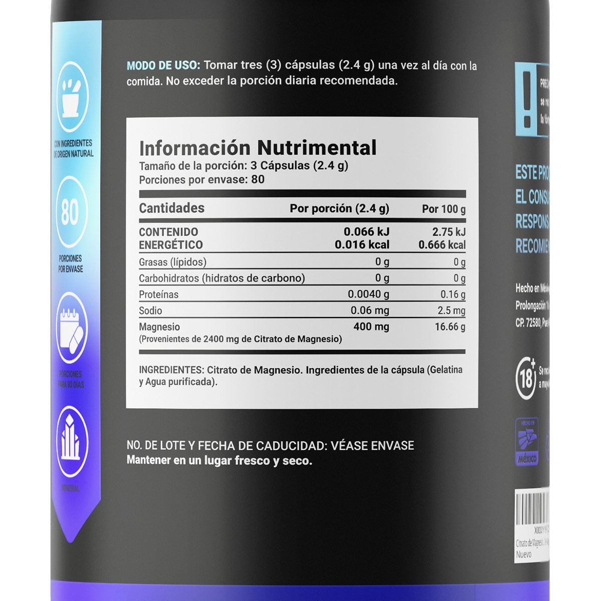 Suplemento Alimenticio Citrate Mag 240caps B Life