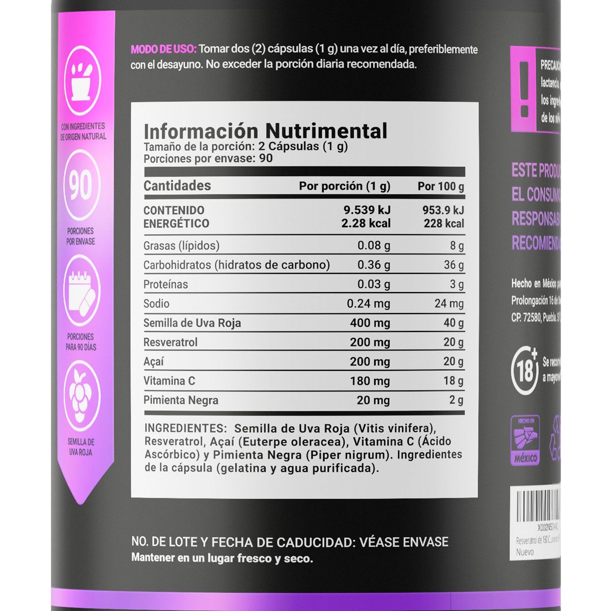 Suplemento Alimenticio Resveratrol 180caps B Life