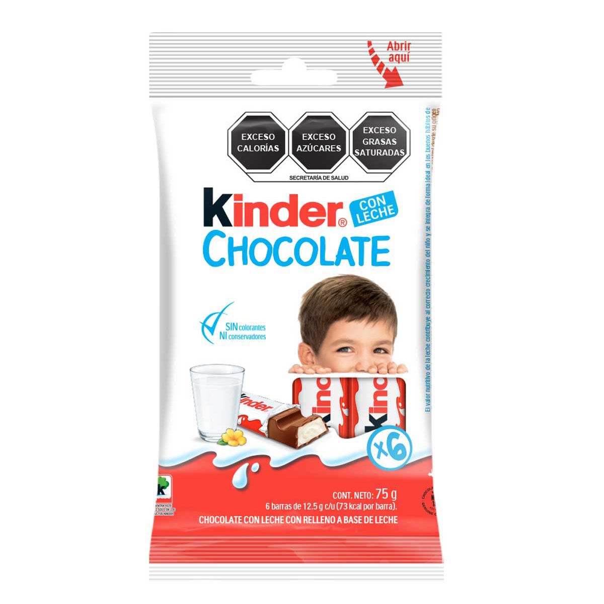 Paquete con 6 Barras de Chocolate Kinder 75g