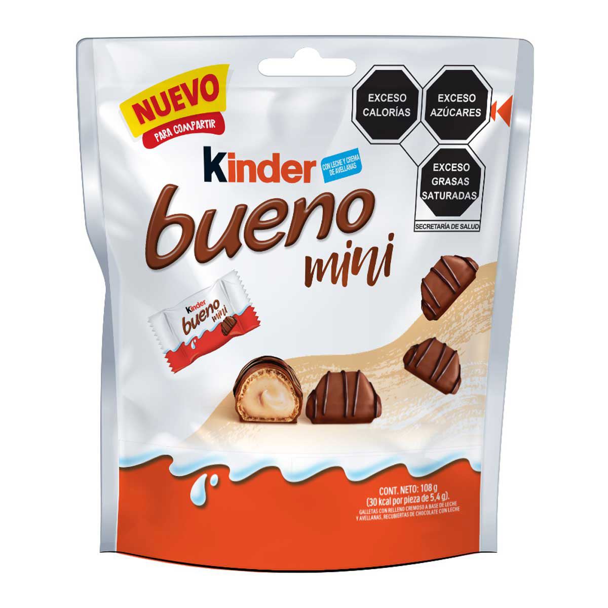 Galletas con relleno cremoso a base de leche y avellanas, recubiertas de chocolate con leche Kinder Bueno Mini 108 g