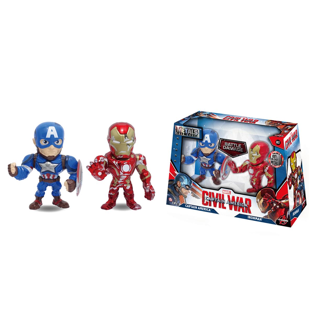 Figura de Acción 4" de Metal Set de 2 Piezas Marvel Capitán América y Iron Man