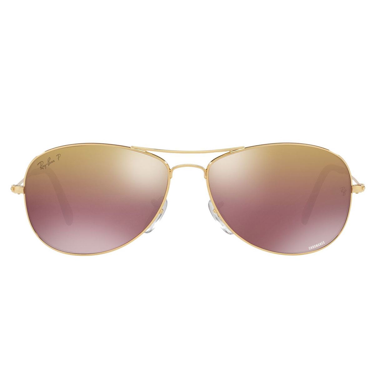 Ray-Ban café-rosa polarizado, armazón en acero plata