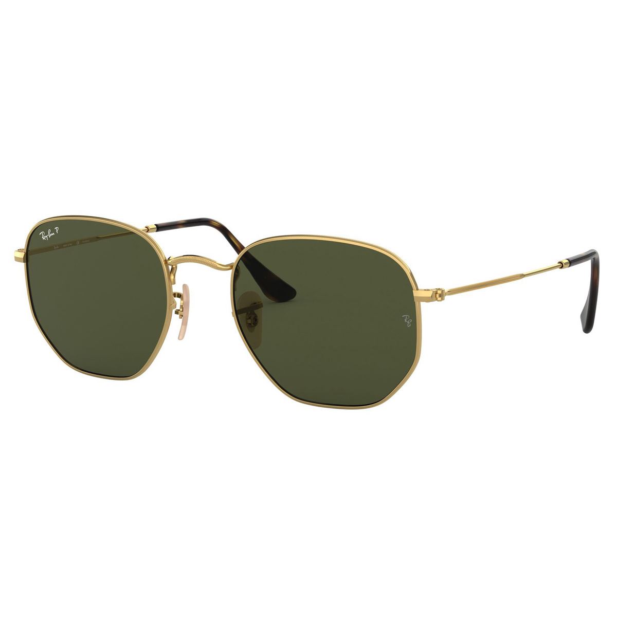 Lente solar Ray-Ban Hexagonal Verde Armazón en Acero Oro