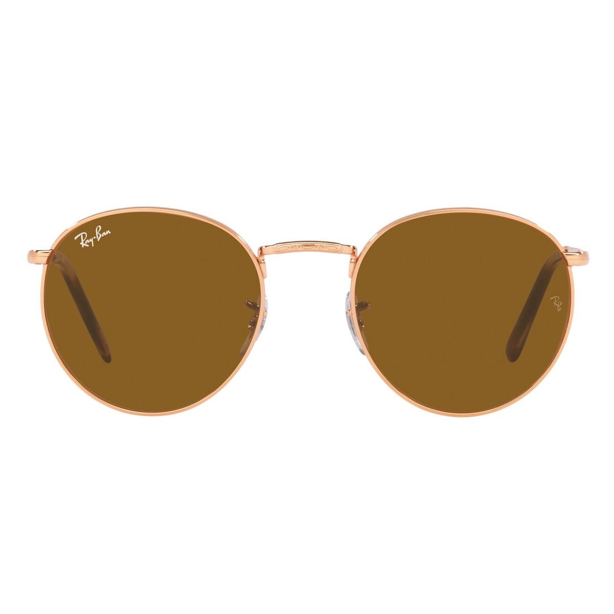 Lente solar Ray-Ban New Round modelo 0RB3637 color marrón en metal color oro