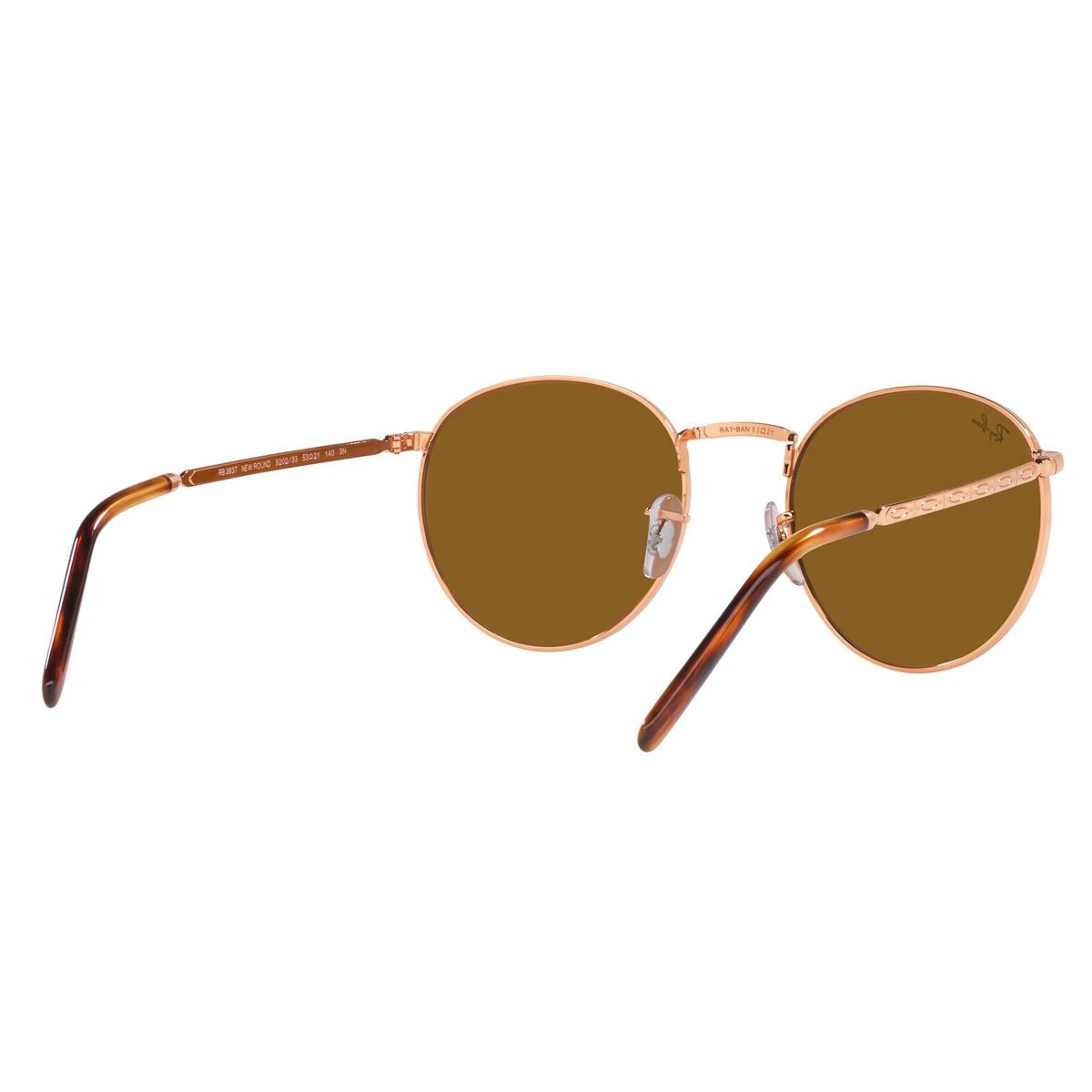 Lente solar Ray-Ban New Round modelo 0RB3637 color marrón en metal color oro