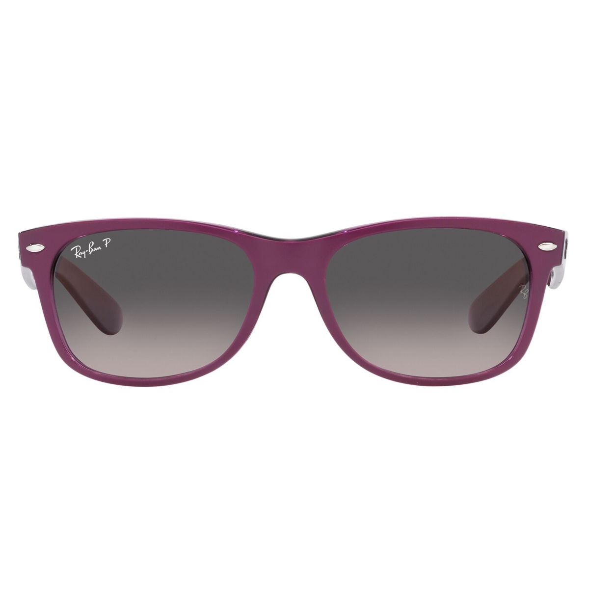 Lente solar Ray-Ban New Wayfarer modelo 0RB2132 polarizado color gris en nylon color violeta
